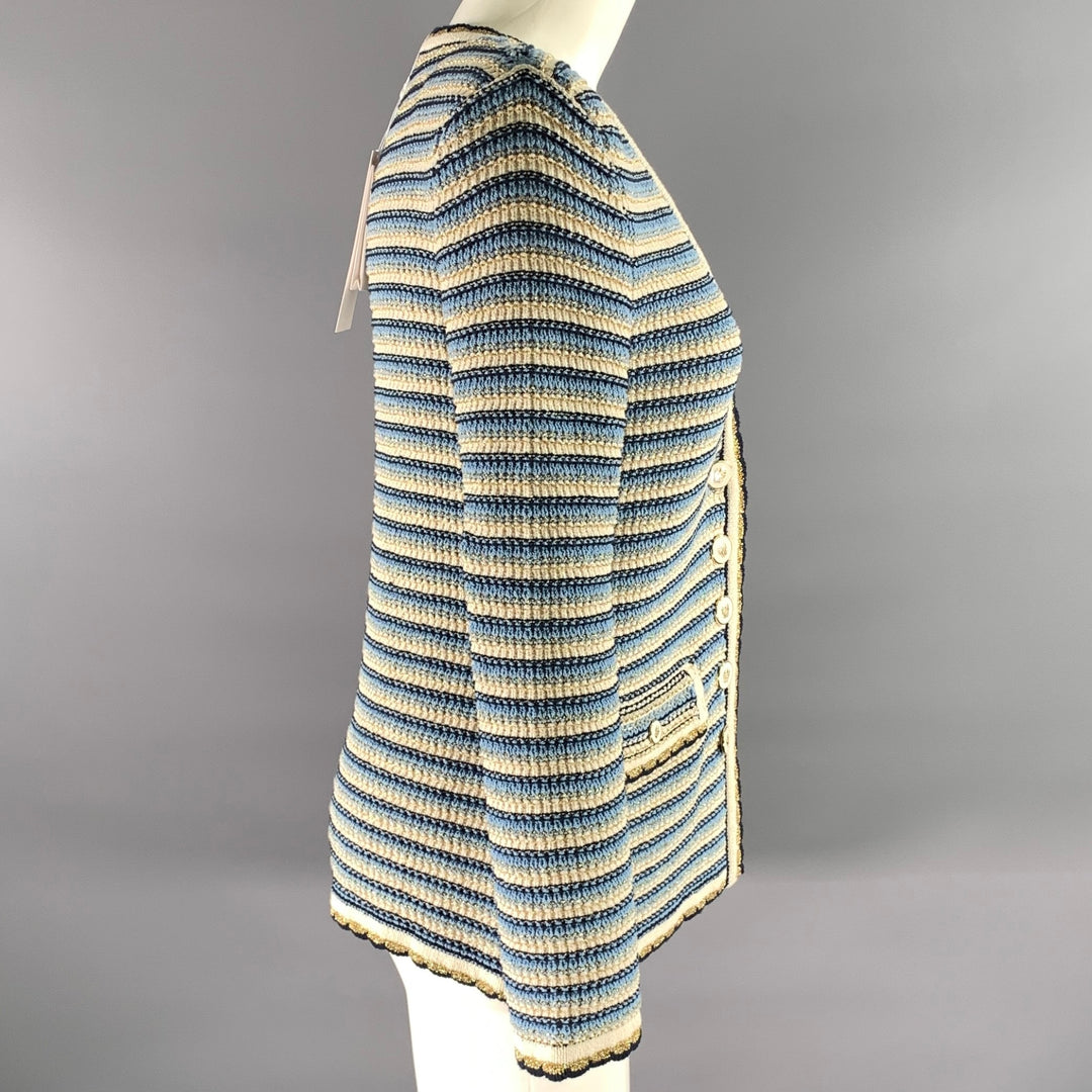 VERONICA BEARD Size S Blue White Gold Stripe Cotton Polyamide Cardigan
