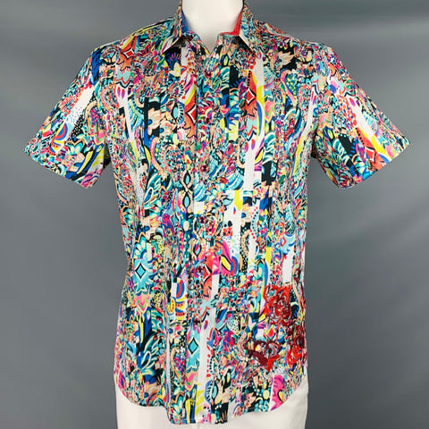 ROBERT GRAHAM Talla L Camisa de manga corta con botones de algodón con estampado multicolor