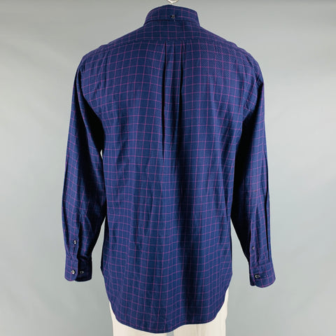 CANALI Size L Purple Fuchsia Window Pane Cotton One pocket Long Sleeve Shirt