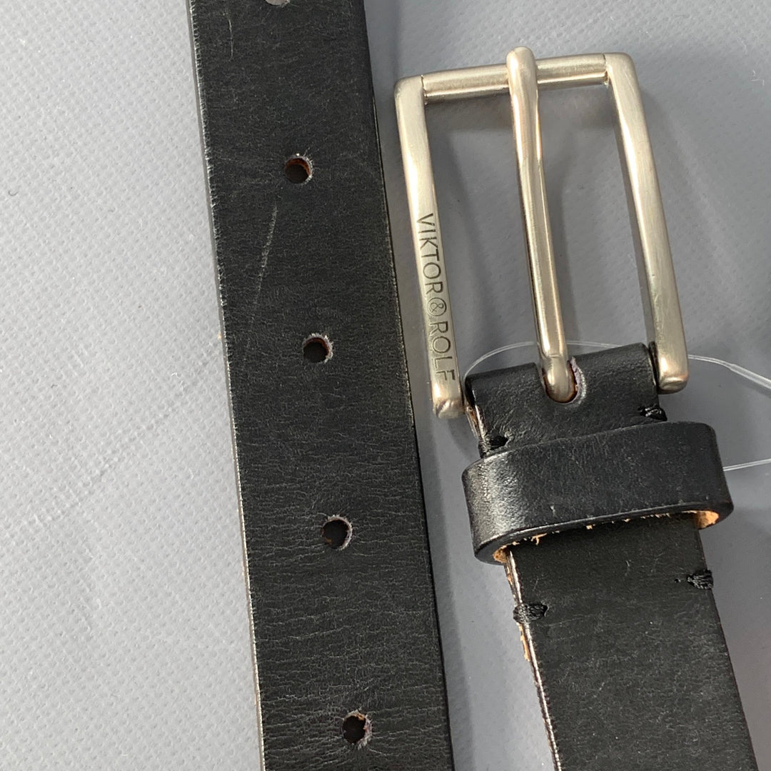 VIKTOR & ROLF Size 34 Silver Black Metal Leather Belt