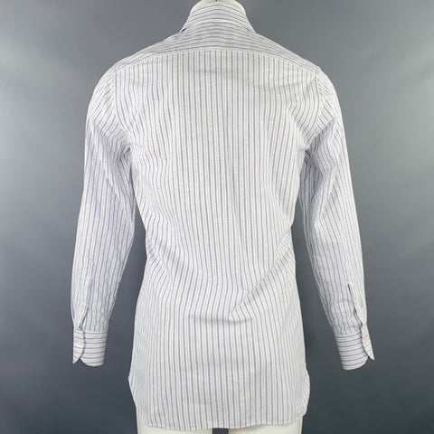 100 HANDS Size M White Blue Stripe Cotton Spread Collar Long Sleeve Shirt