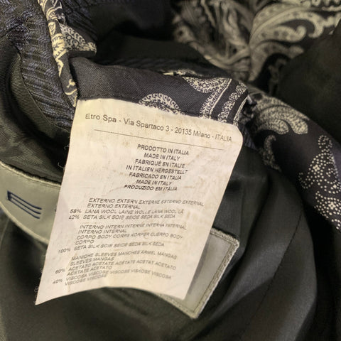 ETRO Chest Size 42 Black Navy Jacquard Wool Silk Peak Lapel Sport Coat