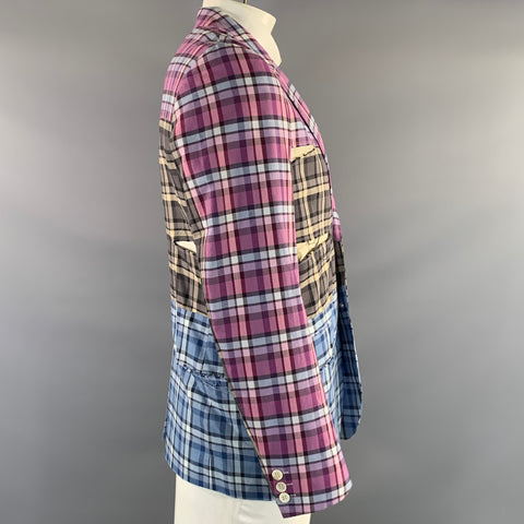 COMME des GARCONS HOMME PLUS AD2018 Chest Size L Purple Multi Color Cotton Plaid Sport Coat