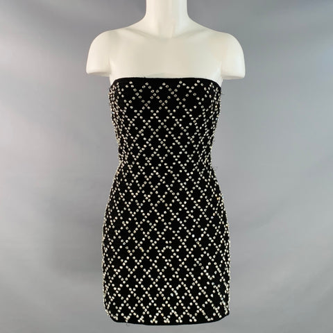 RETROFETE Taille XS Robe Courte Bustier Noire Argentée en Viscose Ornée de Cristaux