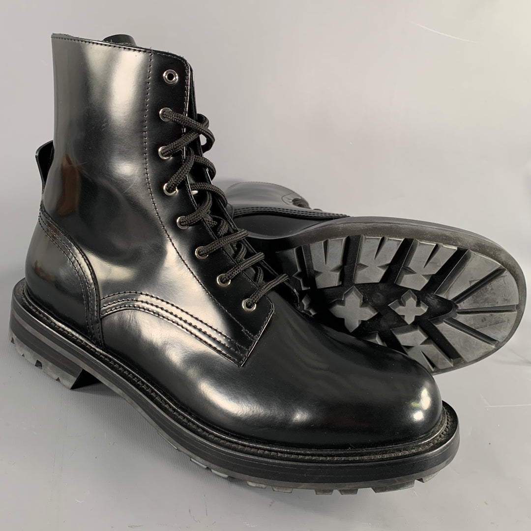 ALEXANDER MCQUEEN Size 12 Black Leather Combat Lace-Up Boots