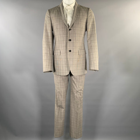 JOHN VARVATOS Size 38 Grey Plaid Wool Blend Notch Lapel Suit