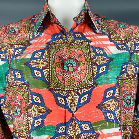ROBERT GRAHAM Talla L Camisa de manga larga con botones de algodón con estampado multicolor