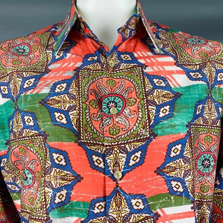ROBERT GRAHAM Taille L Chemise à manches longues boutonnée en coton imprimé multicolore