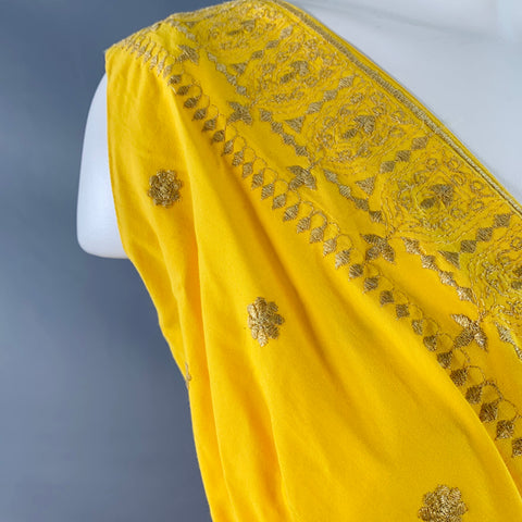 GRETA PLATTRY Vintage Size M Yellow Gold Embroidered One Shoulder Dress