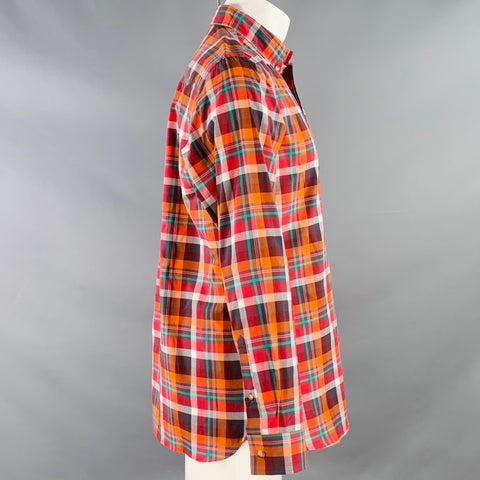 GARBSTORE Size M Red Multi Color Plaid Cotton One Pocket Button Down Collar Long Sleeve Shirt