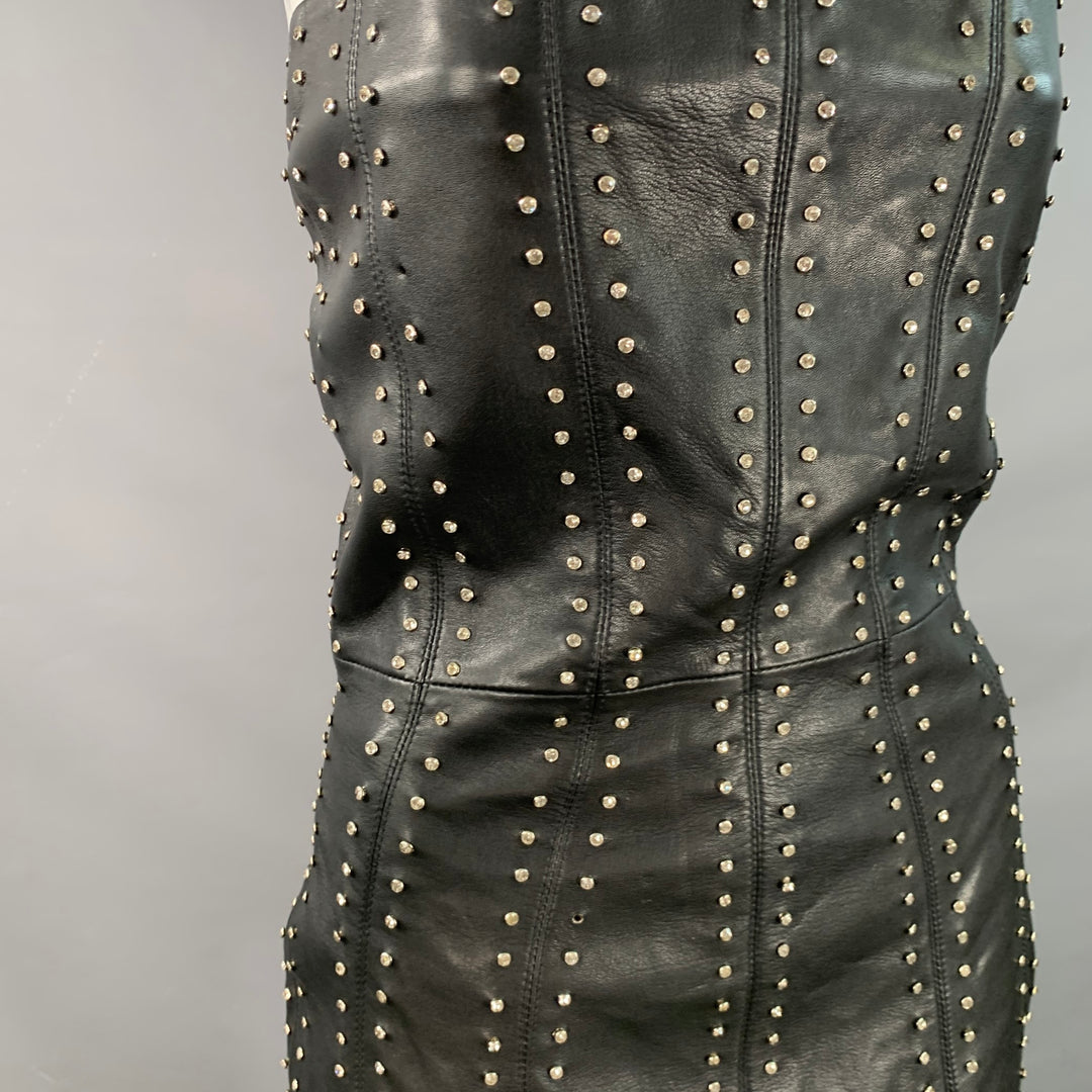 RETROFETE Size S Black Silver Leather Strapless Crystal Studded Mini Dress