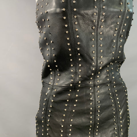 RETROFETE Size S Black Silver Leather Strapless Crystal Studded Mini Dress