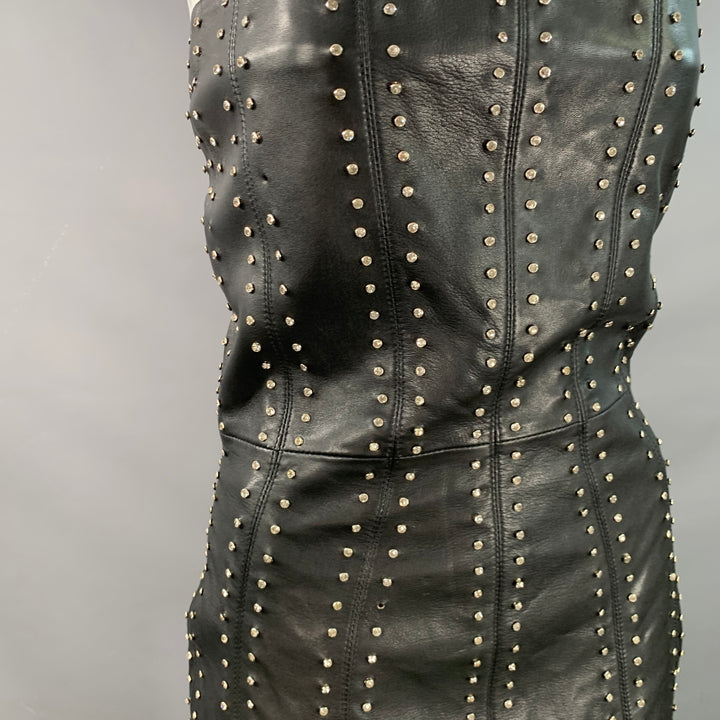 RETROFETE Size S Black Silver Leather Strapless Crystal Studded Mini Dress