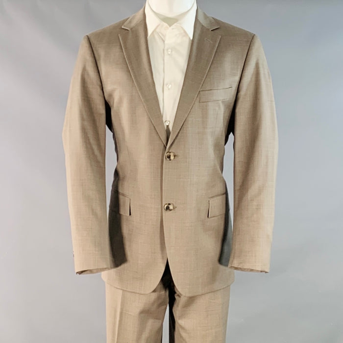 HUGO BOSS Size 40 Regular Grey Taupe Nailhead Virgin Wool Suit