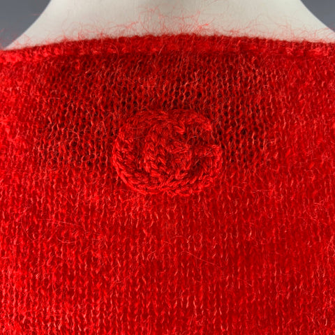 GUCCI Size S Red Mohair Silk Feather Sleeve Pullover