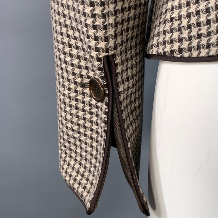 ARMANI COLLEZIONI Size 6 Brown Tan Wool Houndstooth Collarless Jacket Blazer