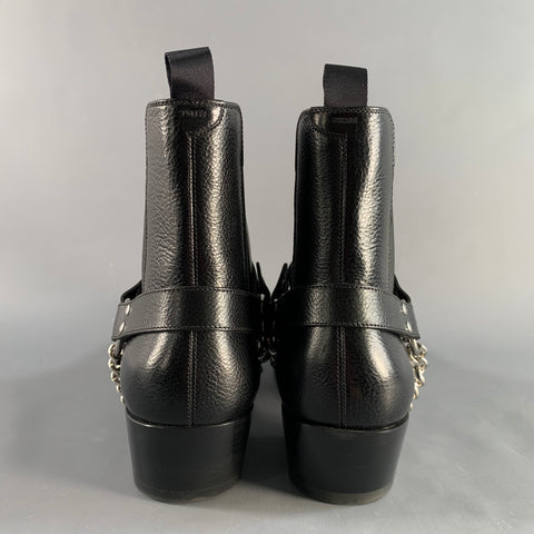 CELINE Size 9 Black Silver Leather Harness Boots