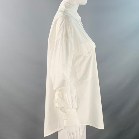 KHAITE Size XS White Cotton Oversized Two Pockets Blouse