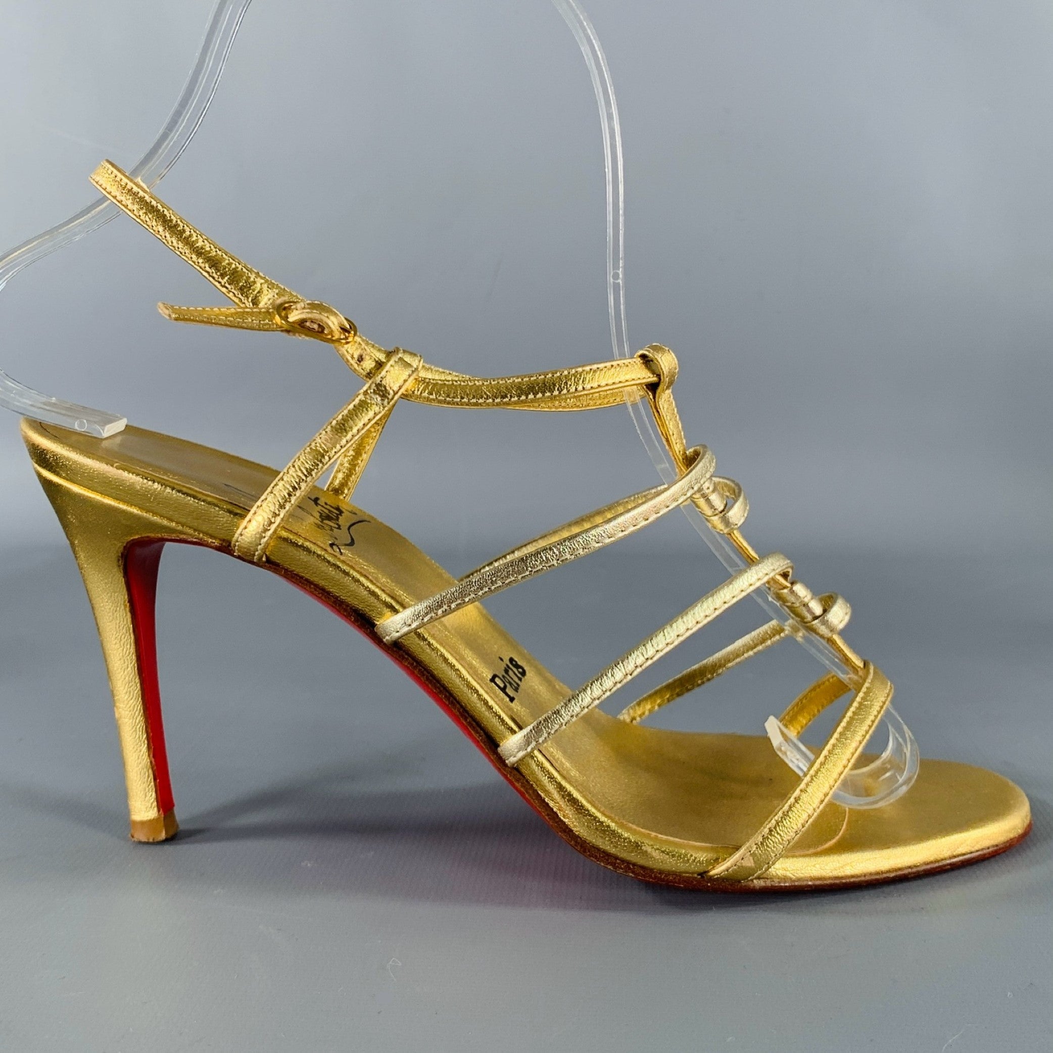 CHRISTIAN LOUBOUTIN Size 6 Gold Leather Strappy Sandals Sui Generis Designer Consignment