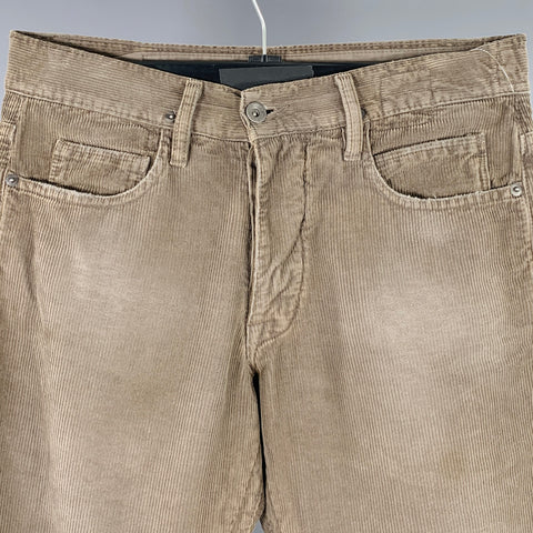 DRKSHDW Size 30 Taupe Corduroy Cotton Straight Distressed Raw Edge Jeans