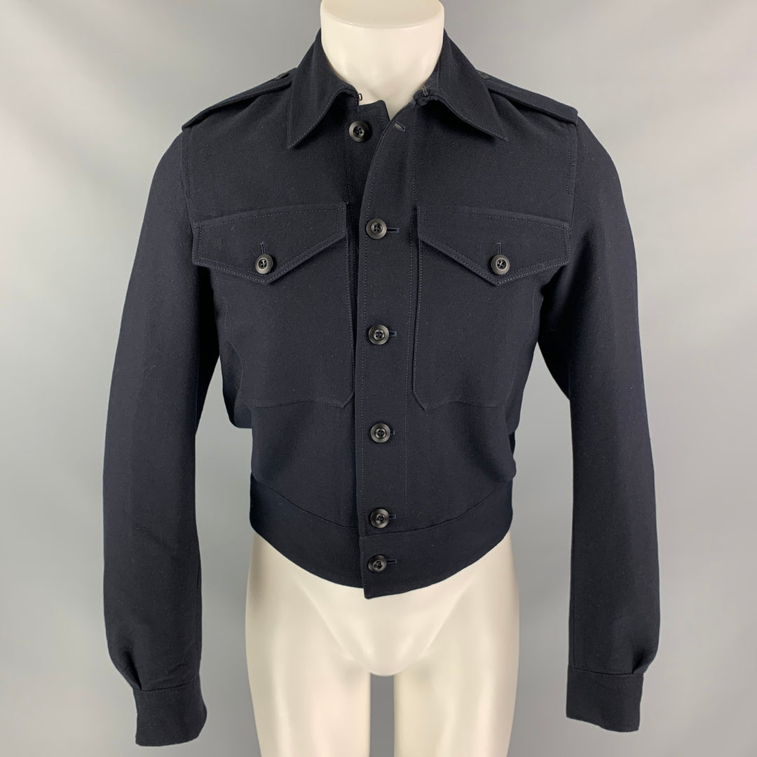 BURBERRY PRORSUM Spring 2015 Size 36 Navy Blue Solid Cashmere Blend Jacket