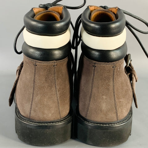 BALLY Size 10.5 Champions Brown Black White Quilted Suede Belted Boots