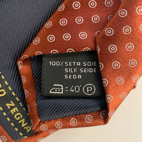 ERMENEGILDO ZEGNA Brown Rust White Dots Silk Tie