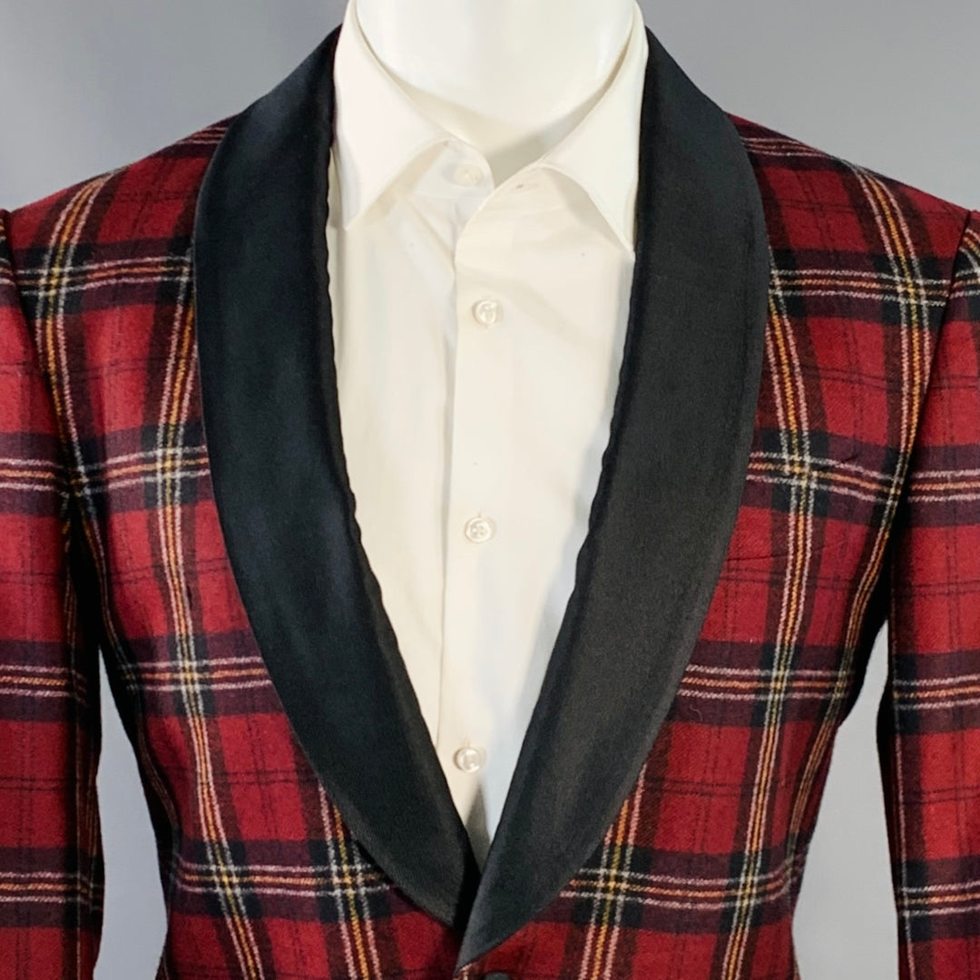 SUITSUPPLY Size 36 Burgundy Black Orange Plaid Wool Single Button Sport Coat