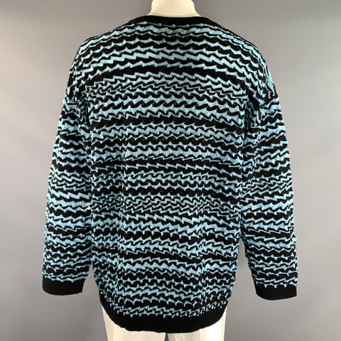 YUEQI QI Size L Blue Black Zig Zag Polyester Crew Neck Pullover
