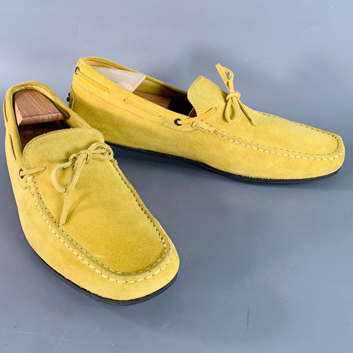 TOD'S Size 12.5 Yellow Suede Rubber Sole Drivers Loafers