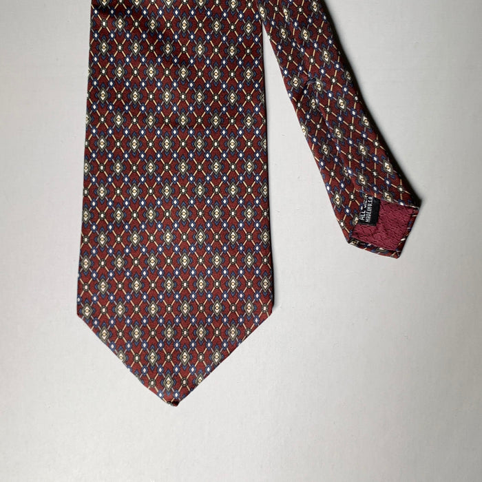 CHRISTIAN DIOR Burgundy Navy Cream Geometric Silk Tie