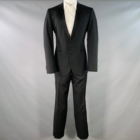BOSS by HUGO BOSS Size 40 Black Virgin Wool Notch Lapel Tuxedo