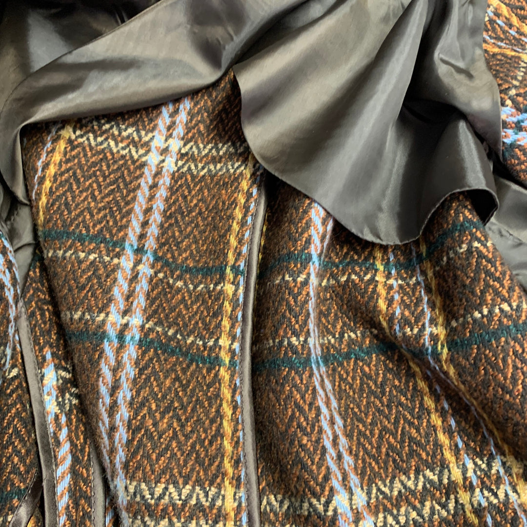 TAKESHY KUROSAWA Size 44 Brown Multi Color Plaid Double Breasted Peak Lapel Coat