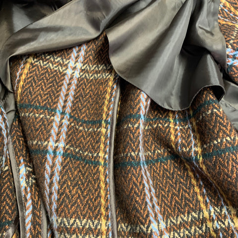 TAKESHY KUROSAWA Size 44 Brown Multi Color Plaid Double Breasted Peak Lapel Coat