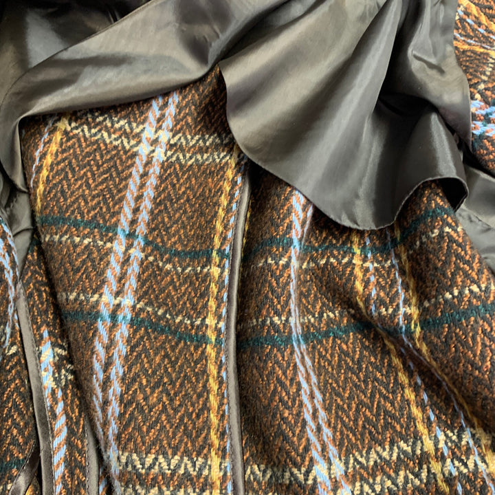 TAKESHY KUROSAWA Size 44 Brown Multi Color Plaid Double Breasted Peak Lapel Coat