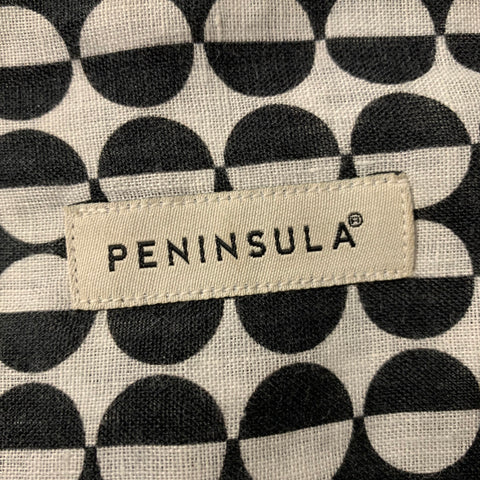 PENINSULA Size XL White Black Geometric Linen Short Sleeve Shirt