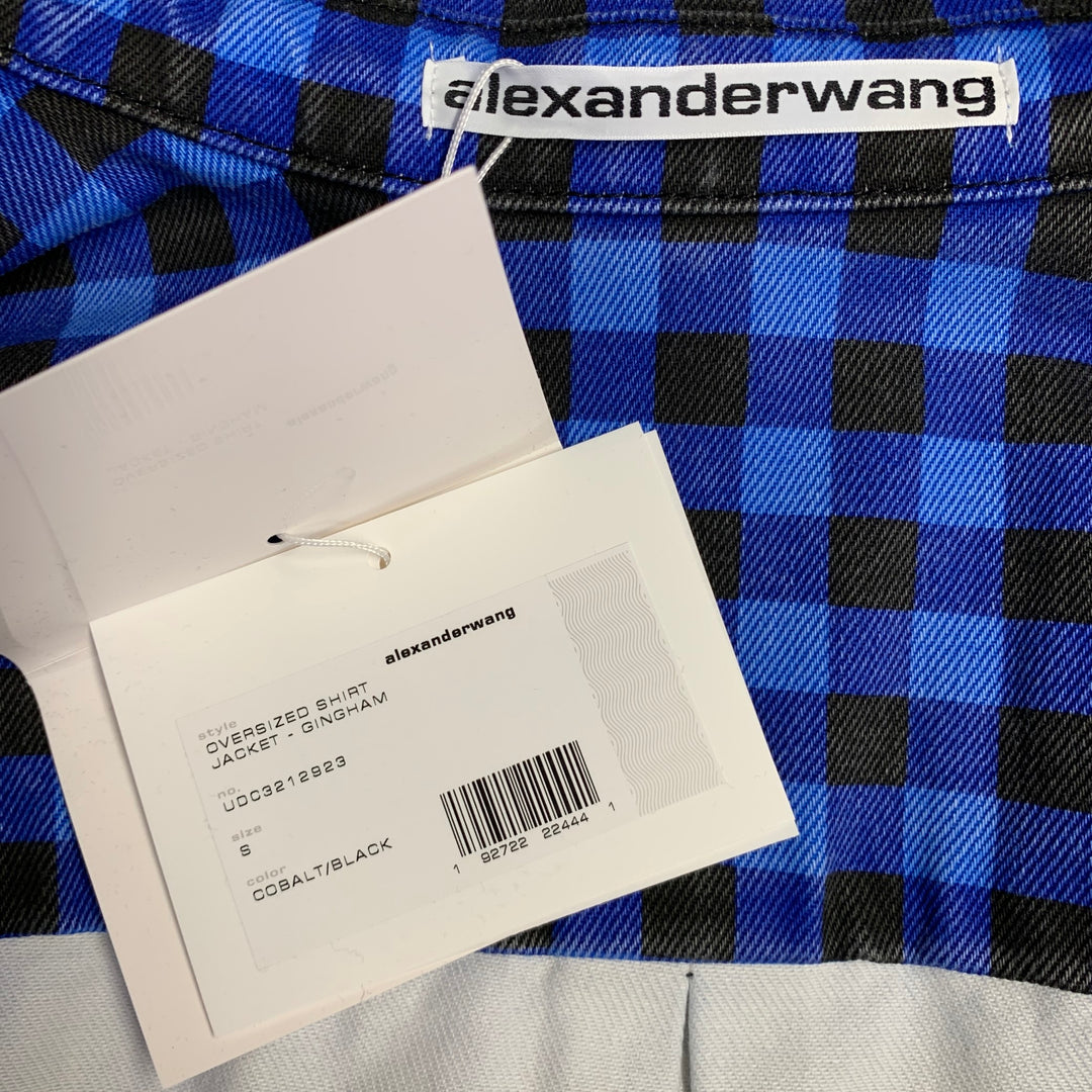 ALEXANDER WANG Size S Blue Black Checkered Cotton Oversized Shirt Jacket
