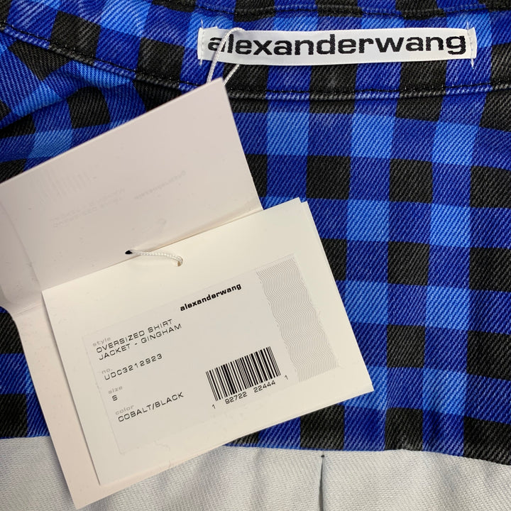 ALEXANDER WANG Size S Blue Black Checkered Cotton Oversized Shirt Jacket
