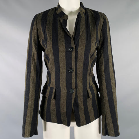 JAYKO Size 4 Black Green Viscose Wool Stripe Blazer