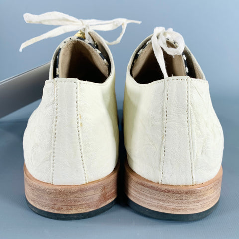 ESQUIVEL Size 10.5 Beige Black Canvas Dots Leather Lace Up Shoes