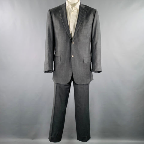 ISAIA Size 44 Grey Light Blue Pinstripe Wool Single Breasted Suit