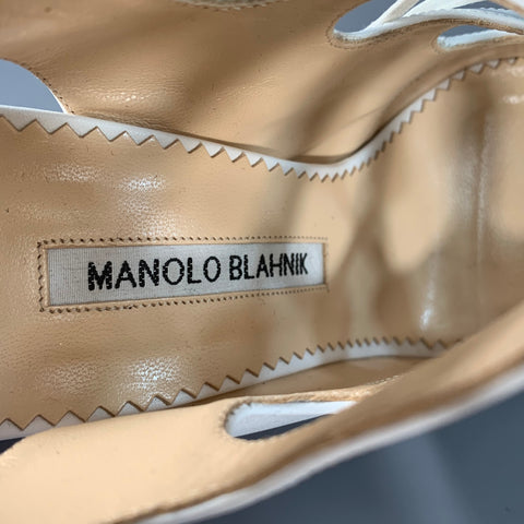 MANOLO BLAHNIK Size 6.5 White Leather Laced Pumps