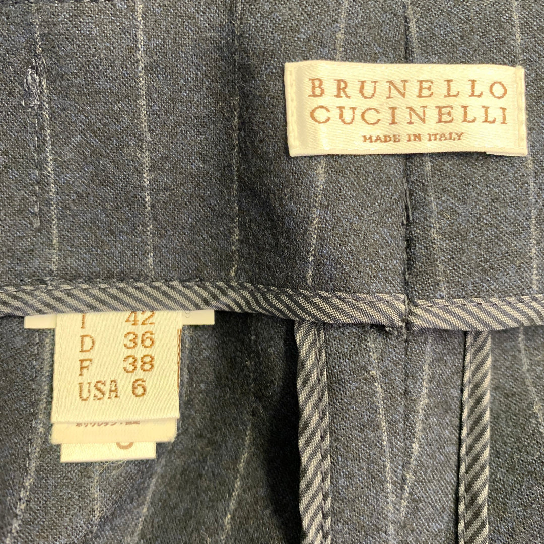 BRUNELLO CUCINELLI Size 6 Navy Stripe Wool Blend Tapered Slim Fit Dress Pants