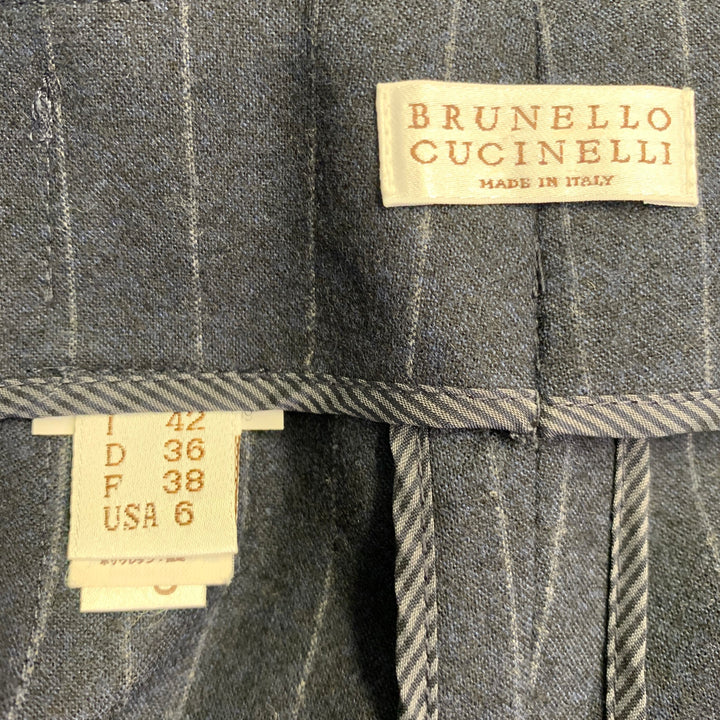 BRUNELLO CUCINELLI Size 6 Navy Stripe Wool Blend Tapered Slim Fit Dress Pants