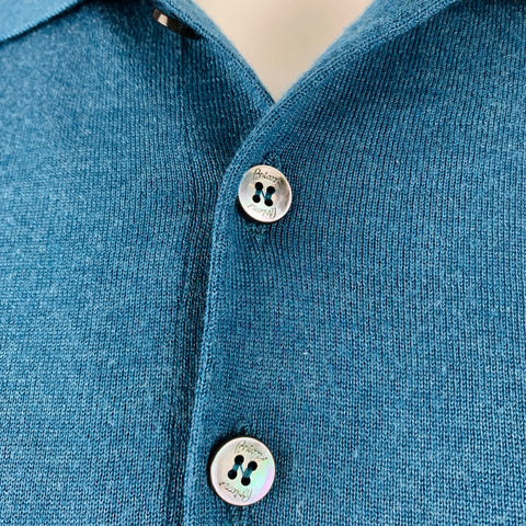 BRIONI Size XL Teal Knit Wool Silk Cashmere Polo Pullover