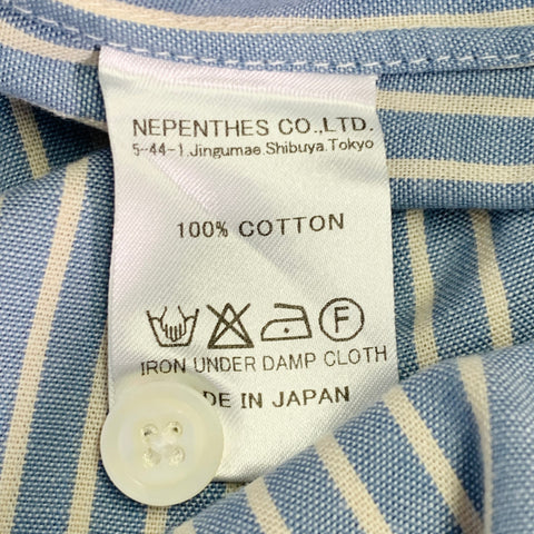 NEEDLES Size L Blue White Stripe Cotton Pleated Bib Collarless Long Sleeve Shirt