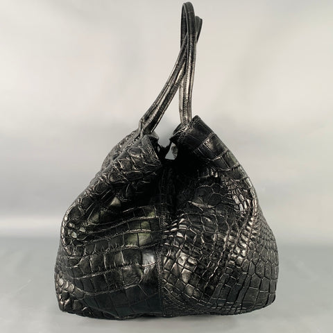 GENUINE CROCODILE SKIN XL Black Crocodile Leather Tote Handbag