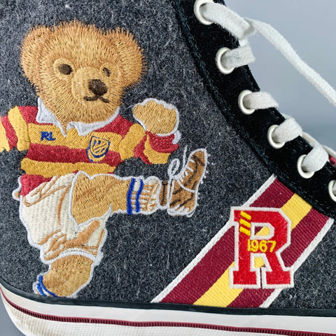 POLO by RALPH LAUREN Size 10.5 Solomon II Grey Burgundy Polo Bear Flannel High Top Sneakers