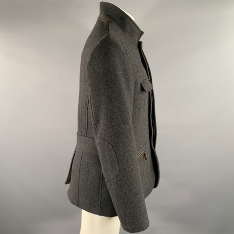 ETRO Size M Grey Brown Heather Wool Notch CollarJacket