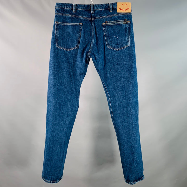 PAUL SMITH SS24 Size 34 Blue Washed Cotton Straight Contrast Stitch Jeans